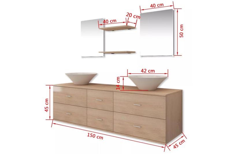 Servant og baderomsmøbler 7 deler beige - Beige - Komplette møbelpakker