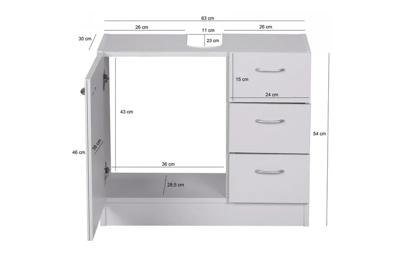 Servantensokkel Wohnling Foliert Sponplate 1 Dør 3 Skuffer Moderne - Oppbevaring - Oppbevaring til baderom - Veggskap & høyskap