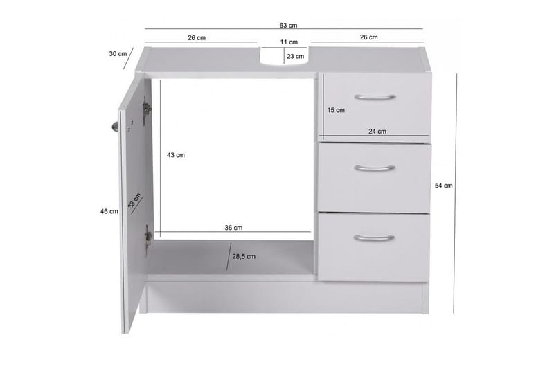 Servantensokkel Wohnling Foliert Sponplate 1 Dør 3 Skuffer Moderne - Oppbevaring - Oppbevaring til baderom - Veggskap & høyskap