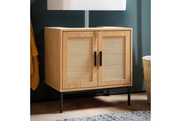 Servantensokkel Wohnling melaminbelagt MDF, eik utseende, rottingfront, metallben, moderne loftstil 2 dører - 2 dører - Oppbevaring - Oppbevaring til baderom - Veggskap & høyskap