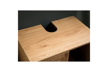 Servantensokkel Wohnling melaminbelagt MDF, eik utseende, rottingfront, metallben, moderne loftstil 2 dører - 2 dører - Oppbevaring - Oppbevaring til baderom - Veggskap & høyskap