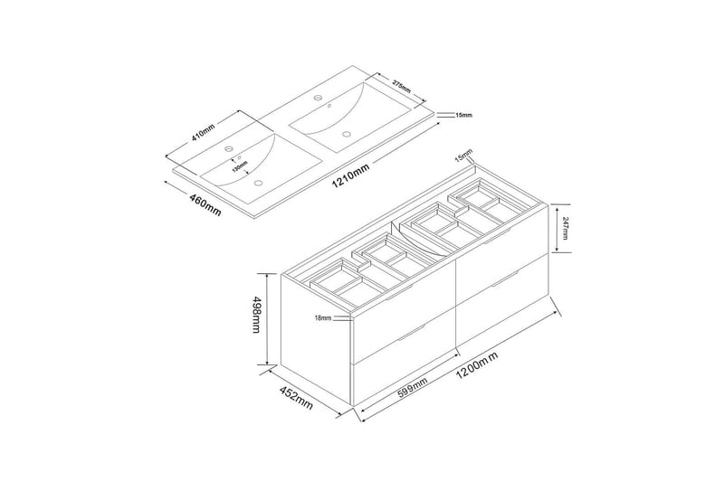 Bathlife Glädje Servantskap 1200 - Svart - Oppbevaring - Oppbevaring til baderom - Servantskap & kommode