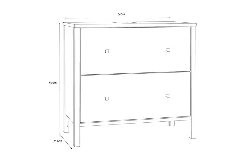 Elsassona Servantskap 35x64 cm 2 Skuffer - Hvit - Oppbevaring - Oppbevaring til baderom - Servantskap & kommode