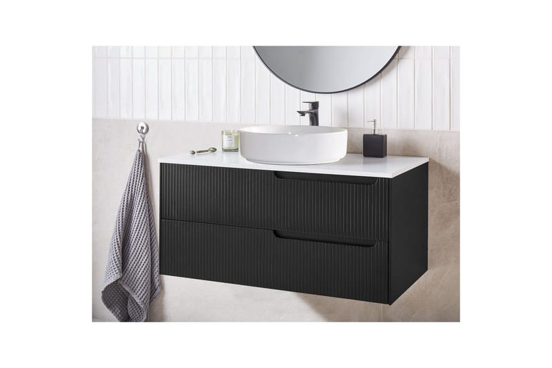 Servantskap Quintela Sort, Hvit, 100x52x48 cm - Sort, Hvit, 100x52x48 cm - Oppbevaring - Oppbevaring til baderom - Veggskap & høyskap