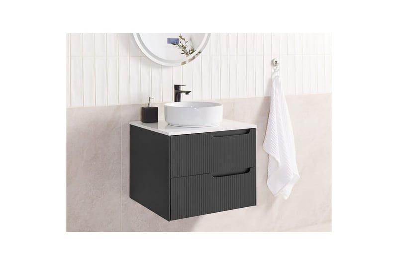 Servantskap Quintela Sort, Hvit, 60x52x48 cm - Sort, Hvit, 60x52x48 cm - Oppbevaring - Oppbevaring til baderom - Veggskap & høyskap