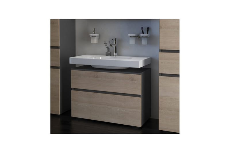 Servantskap Wisla 80x35x55 cm, Antrasitt/Eik - 80x35x55 cm, Antrasitt/Eik - Oppbevaring - Oppbevaring til baderom - Baderomsskap