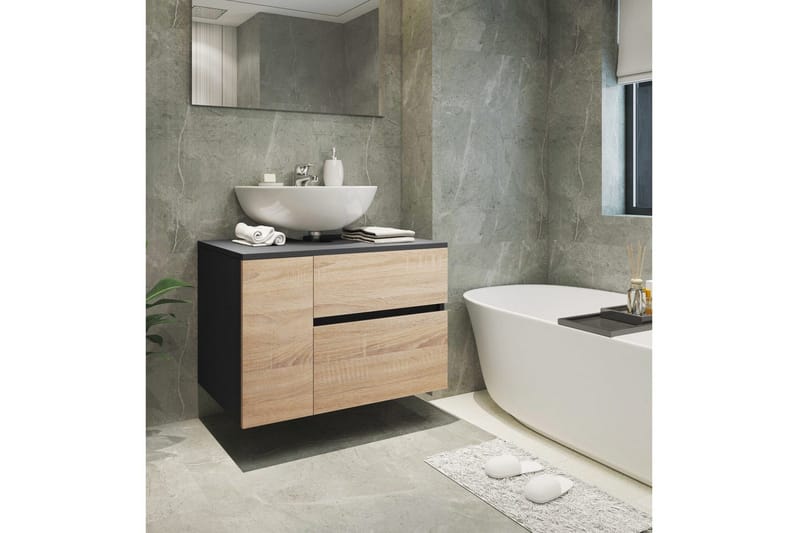 Servantskap Wisla 80x45x53 cm, Antrasitt/Eik - 80x45x53 cm, Antrasitt/Eik - Oppbevaring - Oppbevaring til baderom - Servantskap & kommode