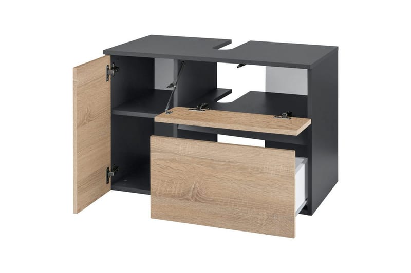 Servantskap Wisla 80x45x53 cm, Antrasitt/Eik - 80x45x53 cm, Antrasitt/Eik - Oppbevaring - Oppbevaring til baderom - Servantskap & kommode