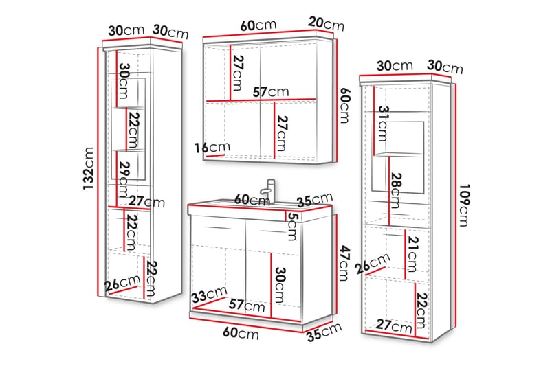 Somender Møbelsett til Bad 132 cm - Oppbevaring - Oppbevaring til baderom - Komplette møbelpakker