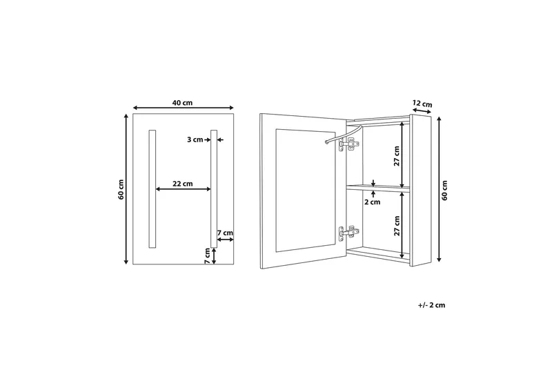 Belmena Skap til Badet 40 cm Speil med LED-belysning - Hvit - Oppbevaring - Oppbevaring til baderom - Speilskap