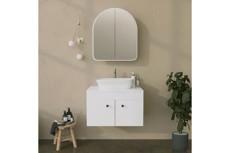 Heren Overskap med speil 45 cm - Hvit - Oppbevaring - Oppbevaring til baderom - Speilskap