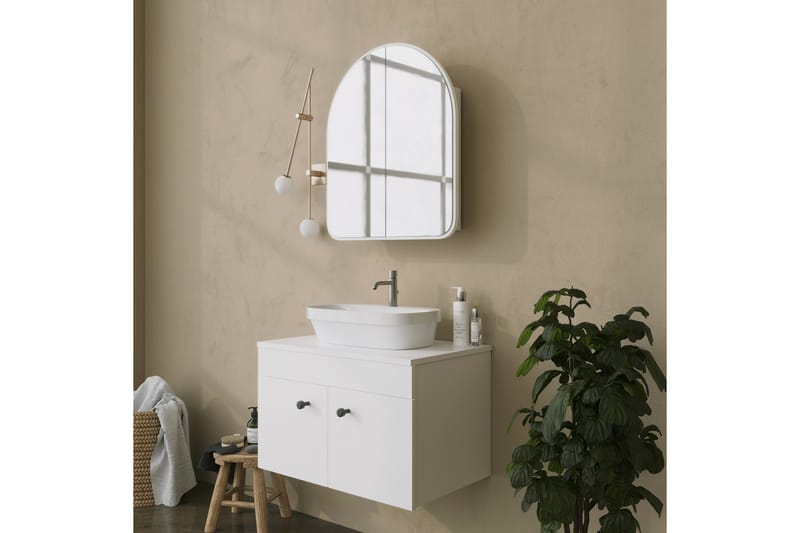 Heren Overskap med speil 45 cm - Hvit - Oppbevaring - Oppbevaring til baderom - Speilskap