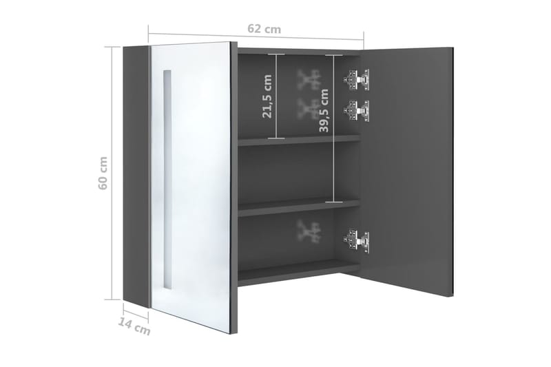 LED-speilskap til bad blank grå 62x14x60 cm - Speilskap
