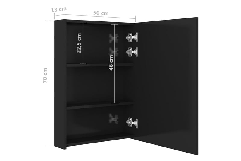 LED-speilskap til bad blank svart 50x13x70 cm - Speilskap