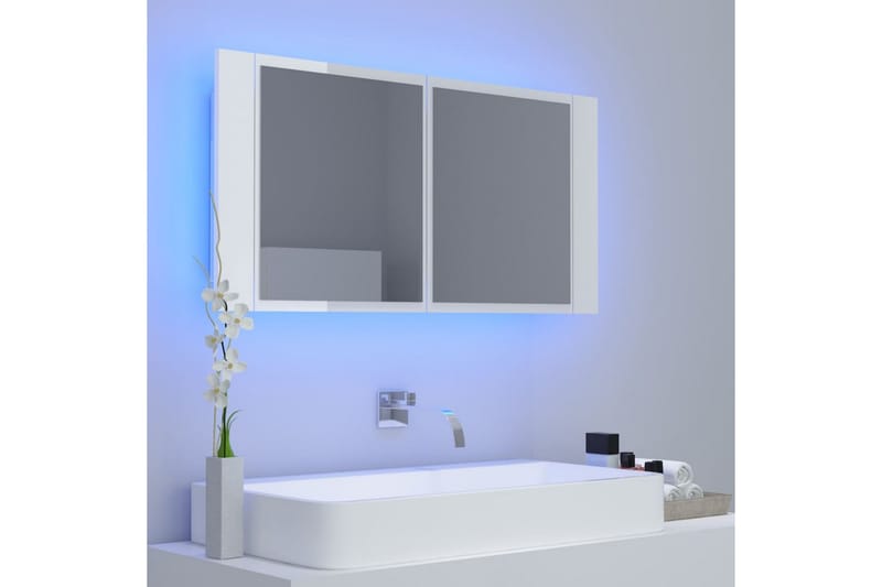 LED-speilskap til baderom høyglans hvit 90x12x45 cm - Hvit - Speilskap