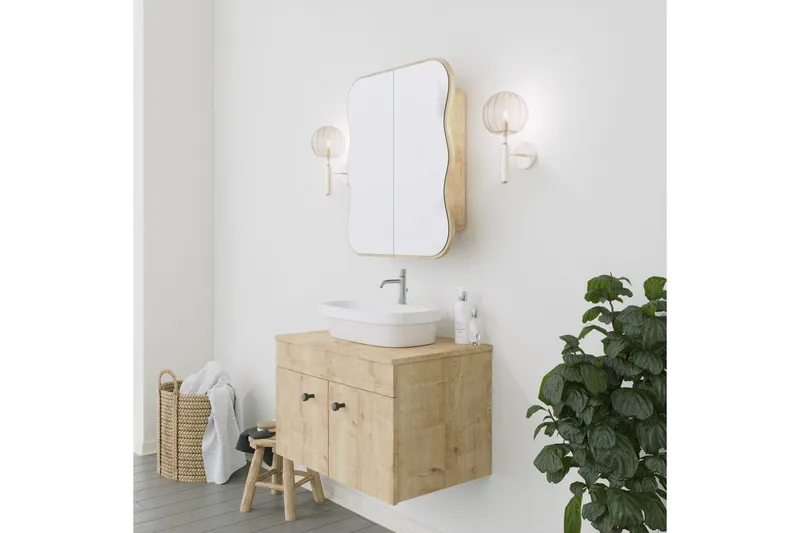 Najmin Overskap med speil 45 cm - Eik - Oppbevaring - Oppbevaring til baderom - Speilskap