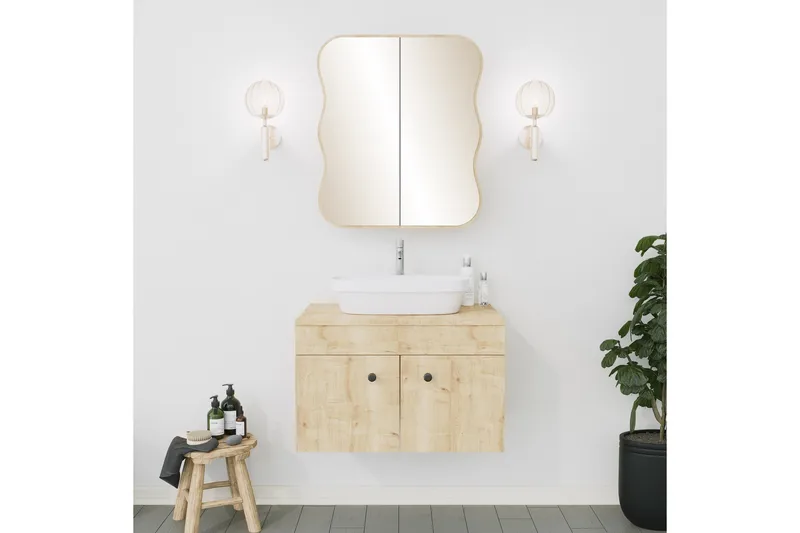 Najmin Overskap med speil 45 cm - Eik - Oppbevaring - Oppbevaring til baderom - Speilskap