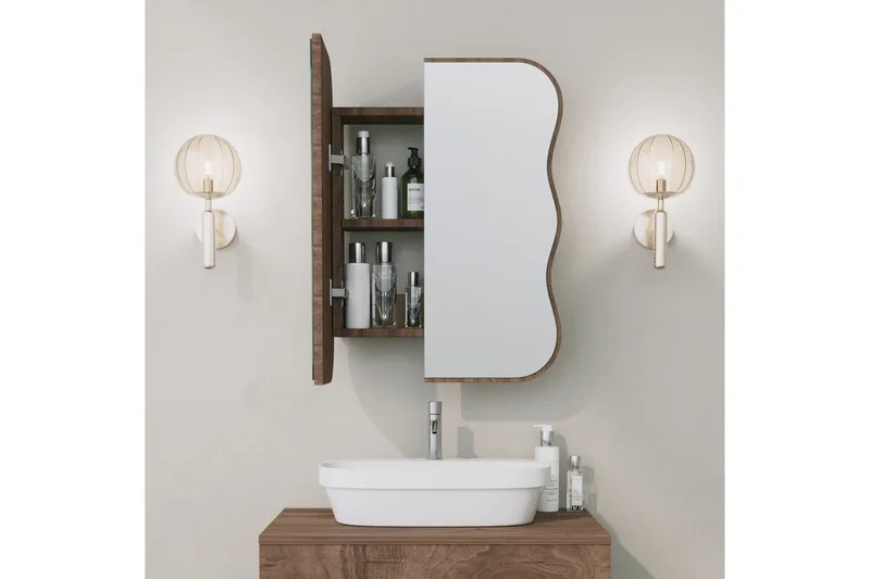 Najmin Overskap med speil 45 cm - Valnøtt - Oppbevaring - Oppbevaring til baderom - Speilskap