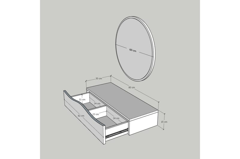 Overskap med speil Princesse 82 cm - Valnøtt - Speilskap