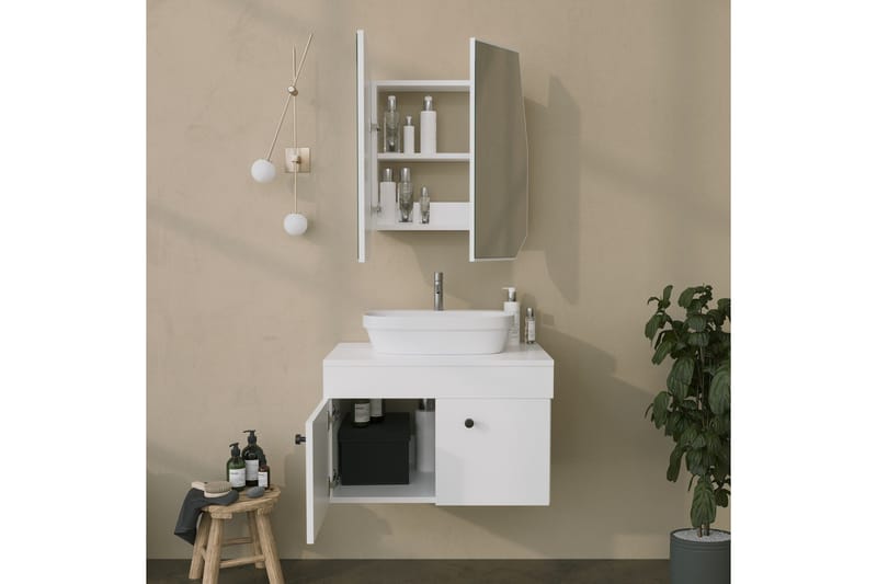 Patni Overskap med speil 45 cm - Hvit - Oppbevaring - Oppbevaring til baderom - Speilskap