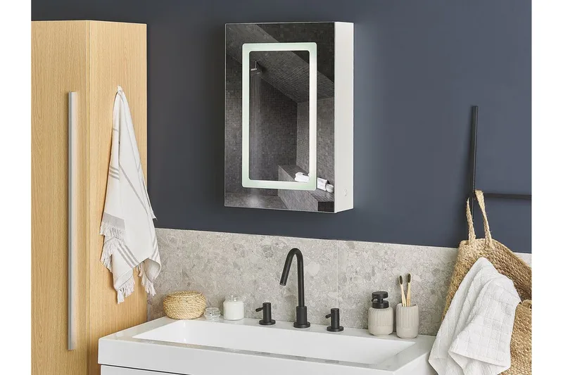 Roconda Skap til Badet 40 cm Speil med LED-belysning, Hvit