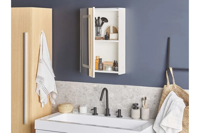 Roconda Skap til Badet 40 cm Speil med LED-belysning - Hvit - Oppbevaring - Oppbevaring til baderom - Speilskap