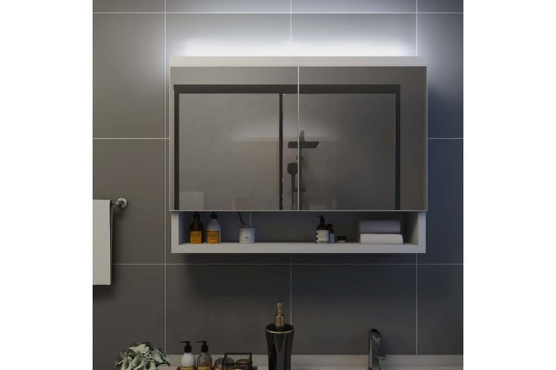 Speilskap med LED hvit 80x15x60 cm MDF - Hvit - Speilskap