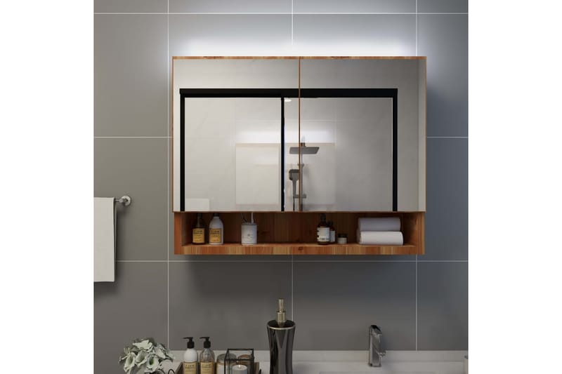 Speilskap med LED til baderom eik 80x15x60 cm MDF - Brun - Speilskap