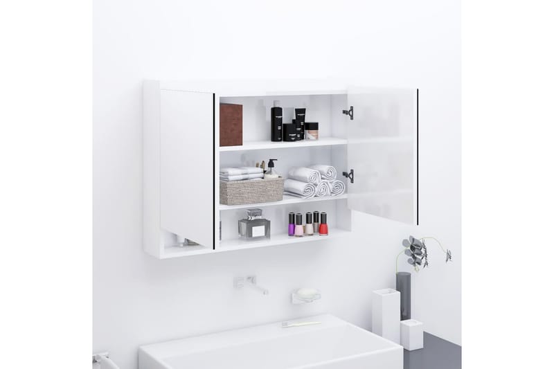Speilskap til bad 80x15x60 cm MDF skinnende hvit - Speilskap