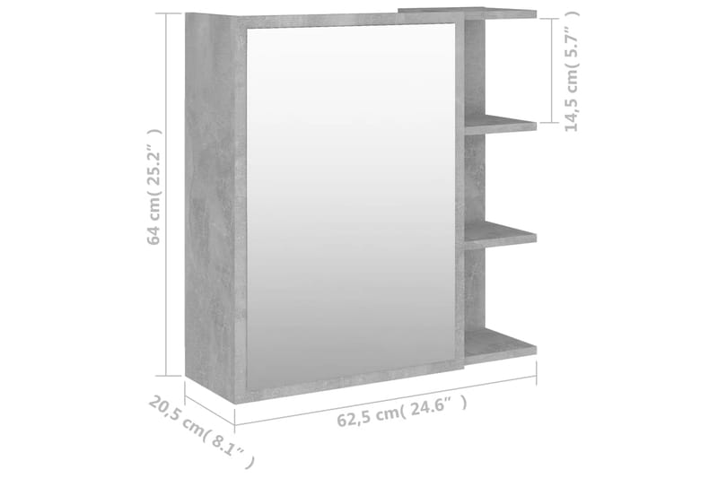 Speilskap til baderom betonggrå 62,5x20,5x64 cm sponplate - Grå - Speilskap