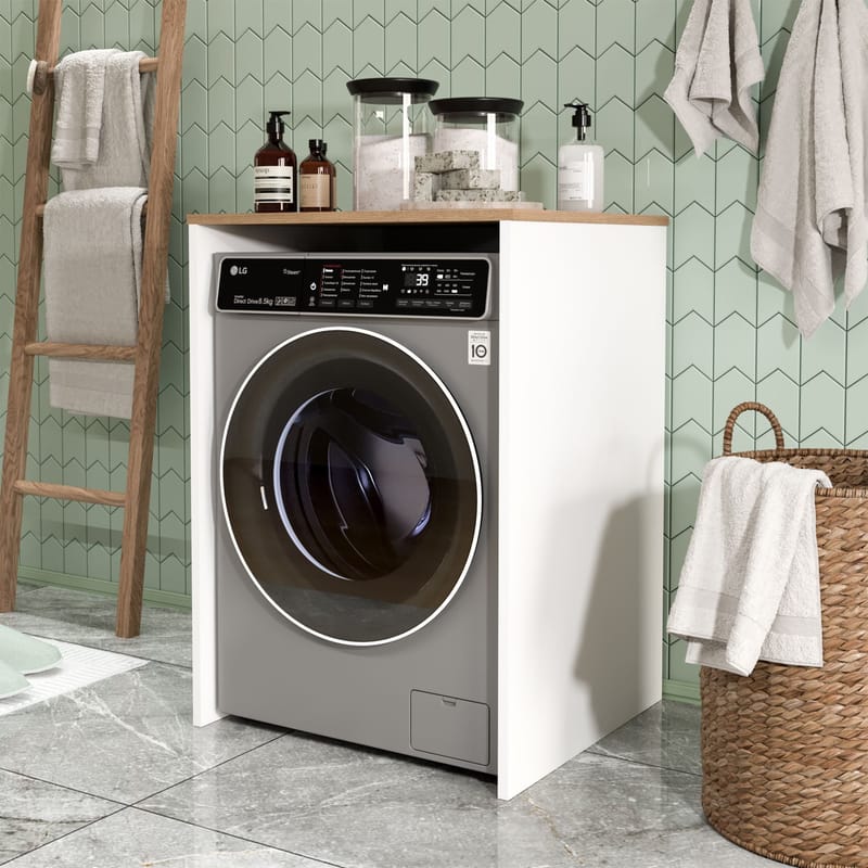 Vaskemaskinskap Hanah Home Nord (65,8 x 91,8 x 60 cm) White Oak - Hvit og eik - Oppbevaring - Oppbevaring til baderom