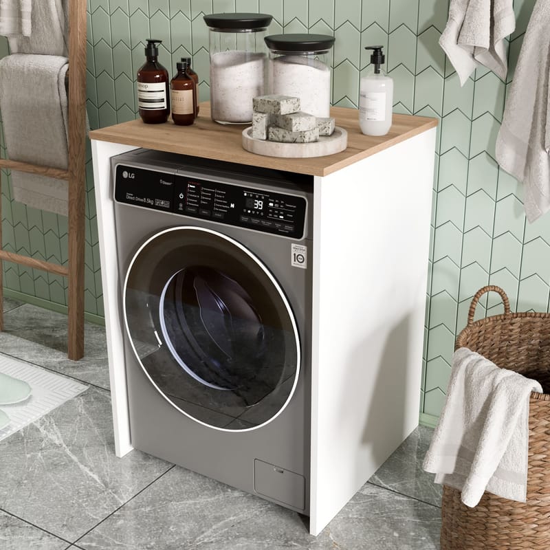 Vaskemaskinskap Hanah Home Nord (65,8 x 91,8 x 60 cm) White Oak - Hvit og eik - Oppbevaring - Oppbevaring til baderom