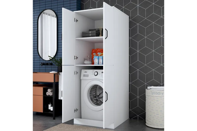 Vaskemaskinskap Ostwerwaltia Hvit - Hvit - Oppbevaring - Oppbevaring til baderom - Veggskap & høyskap