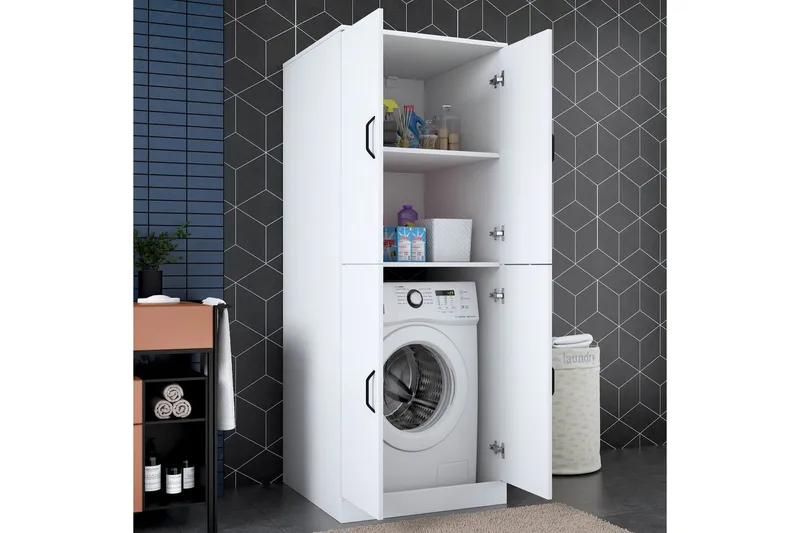 Vaskemaskinskap Ostwerwaltia Hvit - Hvit - Oppbevaring - Oppbevaring til baderom - Veggskap & høyskap