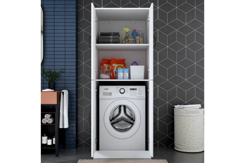 Vaskemaskinskap Ostwerwaltia Hvit - Hvit - Oppbevaring - Oppbevaring til baderom - Veggskap & høyskap