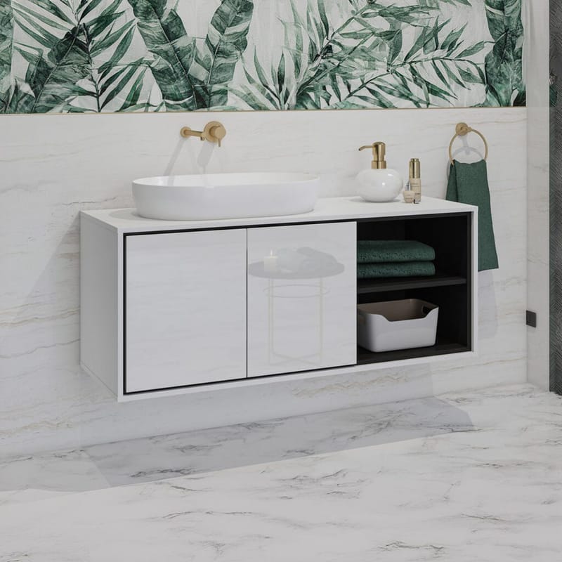 Vaskeskap Irvine 2 dører - Hvit Glans, 120 cm - Oppbevaring - Oppbevaring til baderom - Veggskap & høyskap