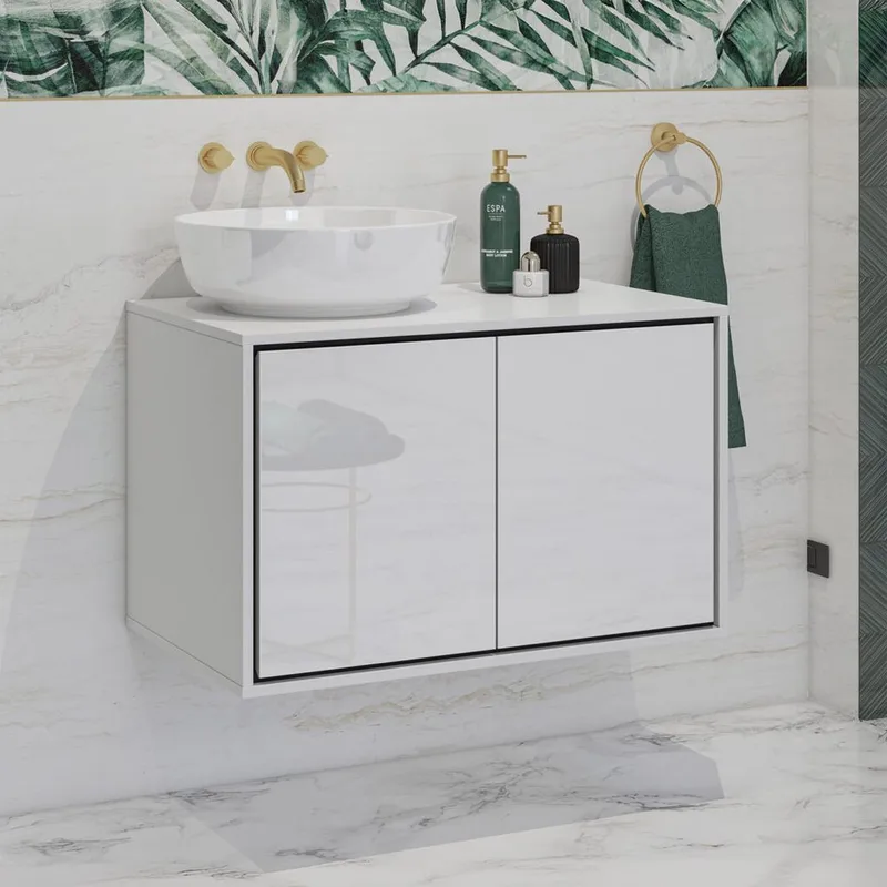 Vaskeskap Irvine 2 dører - Hvit Glans, 78 cm - Oppbevaring - Oppbevaring til baderom - Veggskap & høyskap