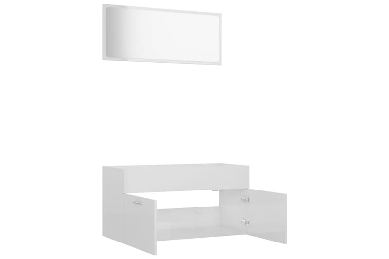 Baderomsmøbler 2 stk høyglans hvit sponplate - Hvit - Veggskap & høyskap - Baderomsskap