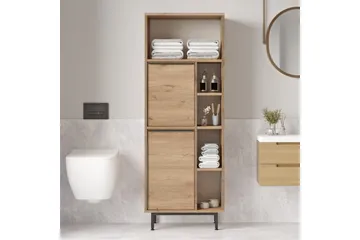 Liyakat Høyskap Baderom 161,6 cm - Valnøtt - Oppbevaring - Oppbevaring til baderom - Veggskap & høyskap