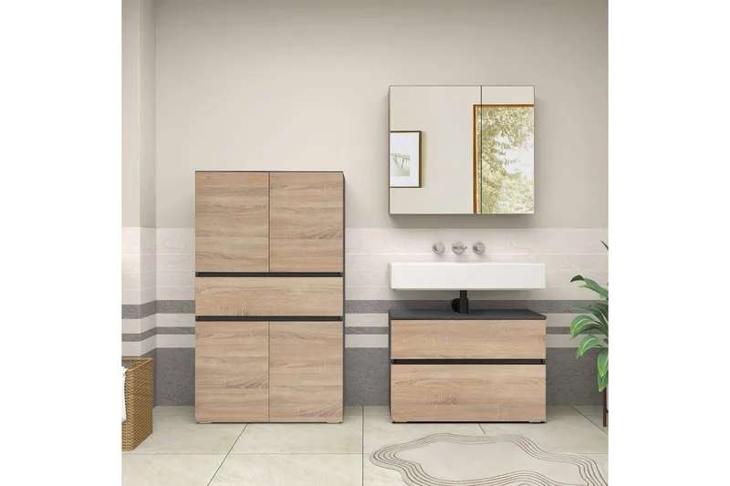 Wisla Høyskap til Bad 130x76x35 cm - Grå - Oppbevaring - Oppbevaring til baderom - Veggskap & høyskap