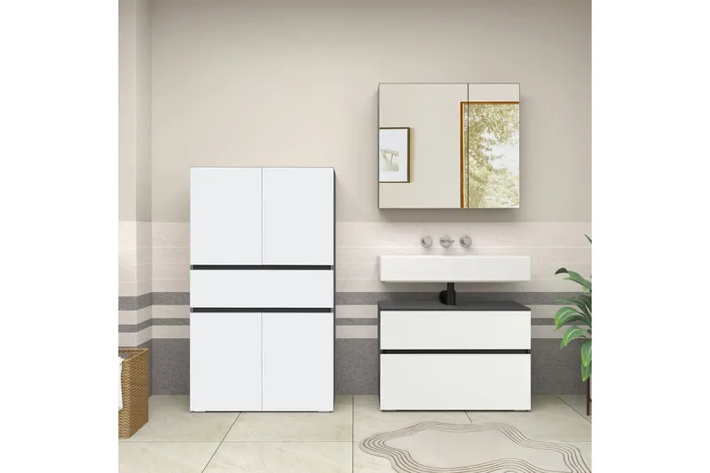 Wisla Høyskap til Bad 130x76x35 cm - Grå - Oppbevaring - Oppbevaring til baderom - Veggskap & høyskap