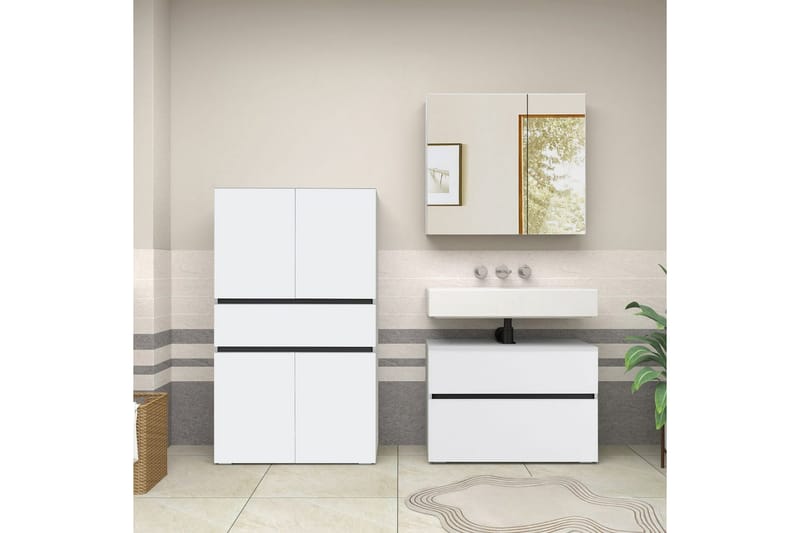 Wisla Høyskap til Bad 130x76x35 cm - Hvit - Oppbevaring - Oppbevaring til baderom - Veggskap & høyskap