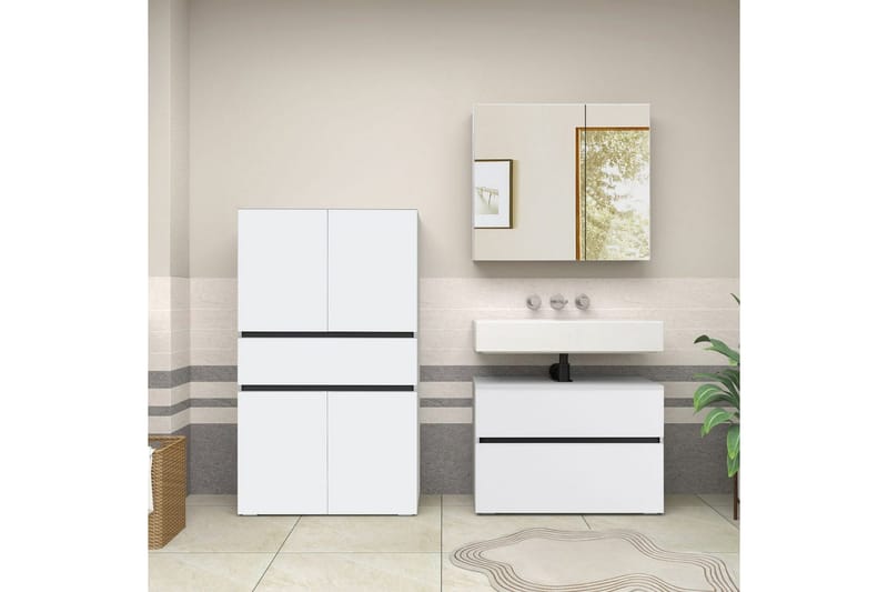 Wisla Høyskap til Bad 130x76x35 cm - Hvit - Oppbevaring - Oppbevaring til baderom - Veggskap & høyskap