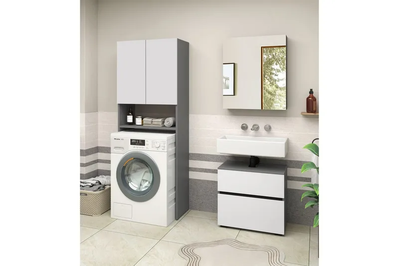 Wisla Høyskap til Bad 180x68x37 cm - Hvit - Oppbevaring - Oppbevaring til baderom - Veggskap & høyskap