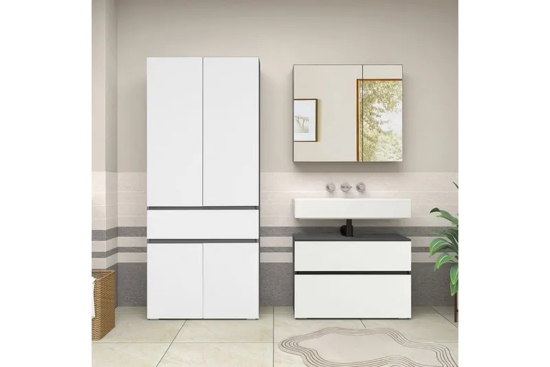 Wisla Høyskap til Bad 180x76x37 cm - Hvit - Oppbevaring - Oppbevaring til baderom - Veggskap & høyskap