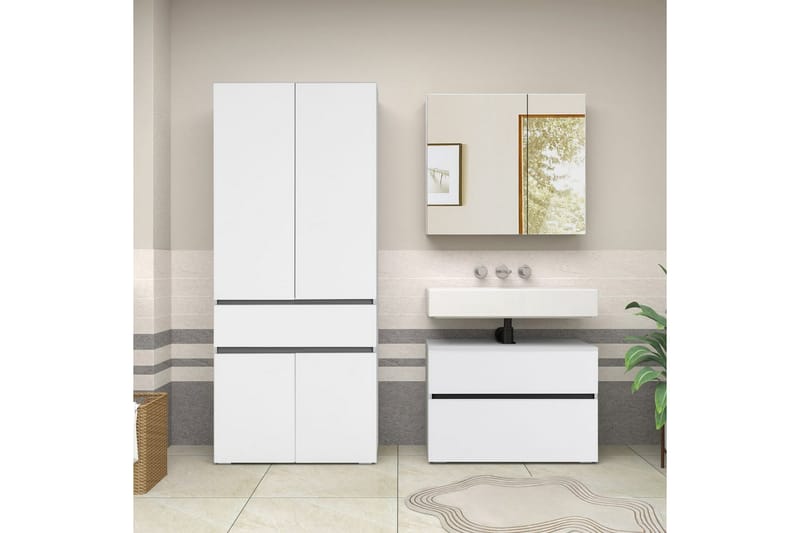 Wisla Høyskap til Bad 180x76x37 cm - Hvit - Oppbevaring - Oppbevaring til baderom - Veggskap & høyskap