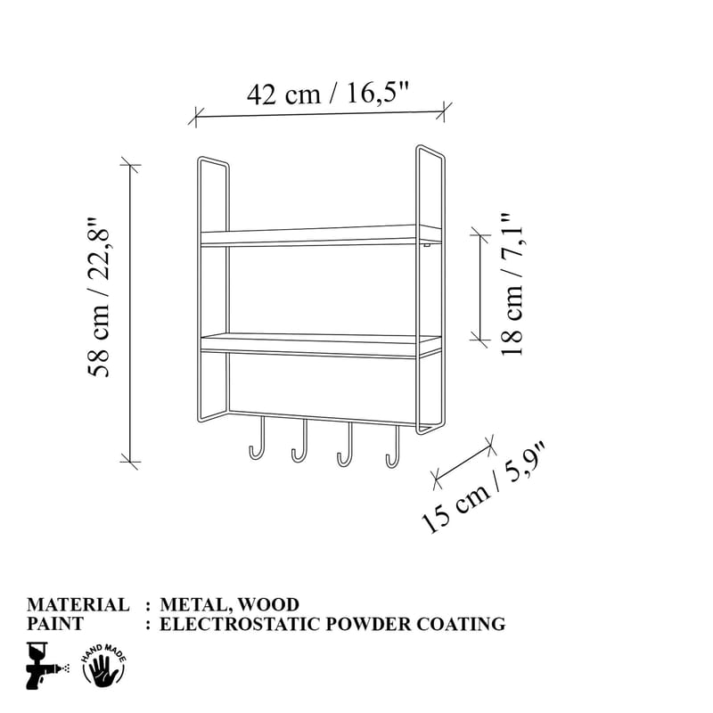 Alvorn vegghylle 58x42 cm - Gull og Natur - Oppbevaring - Oppbevaring til småting - Vegghengt oppbevaring