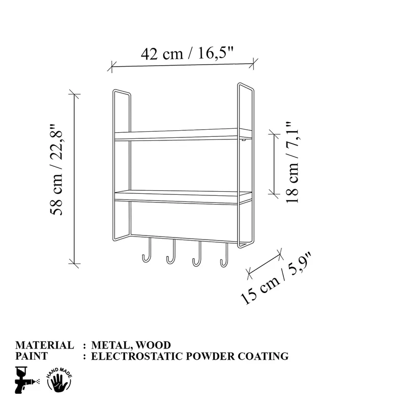 Alvorn vegghylle 58x42 cm - Gull og Natur - Oppbevaring - Oppbevaring til småting - Vegghengt oppbevaring