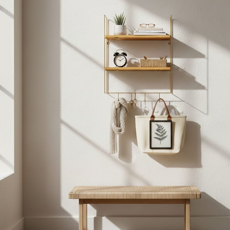 Alvorn vegghylle 58x42 cm - Gull/Natur - Oppbevaring - Oppbevaring til småting - Vegghengt oppbevaring