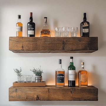 Dekorativ vegghylle i tre Hanah Home Rafect Tre (13 x 60 x 11 cm) Modell dobbel hylle - Oppbevaring - Oppbevaring til småting - Vegghengt oppbevaring
